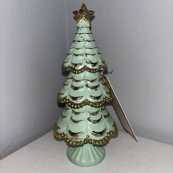 Cupcakes and Cashmere Green and Gold Glittery Christmas Tree Decor Mini Small 5" - Picture 2 of 4